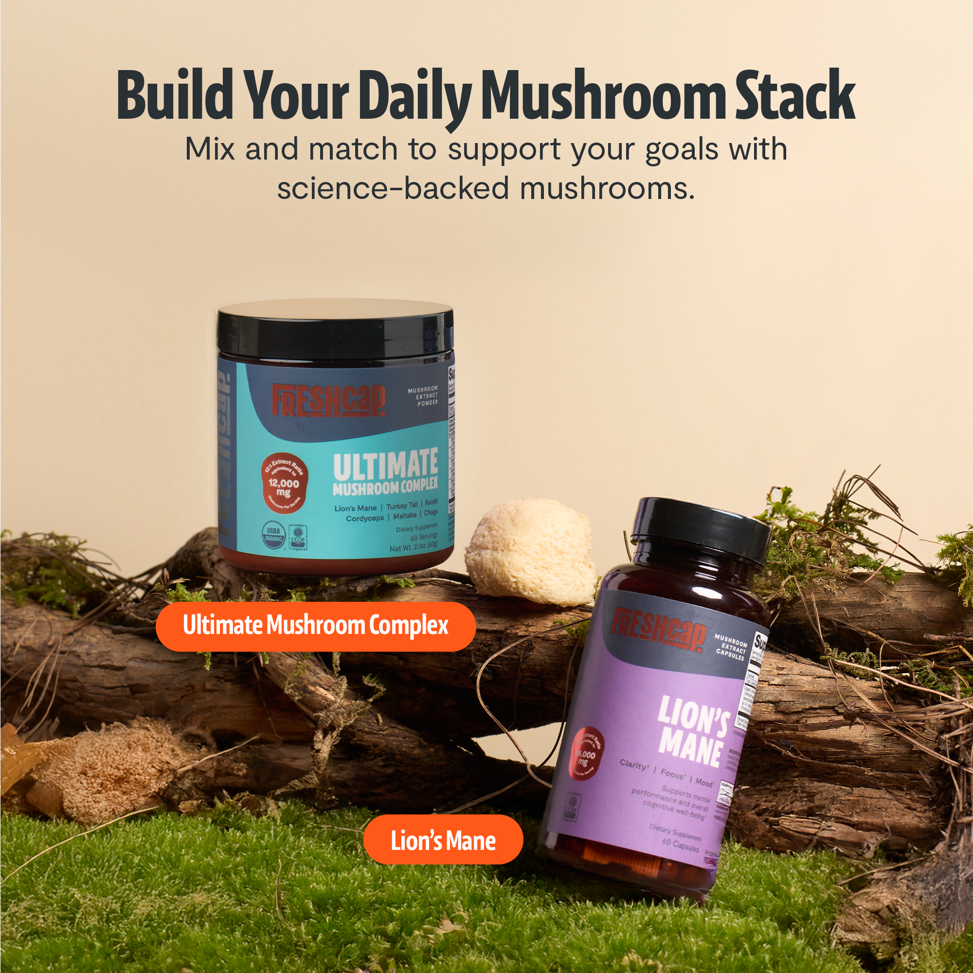 Organic Lion's Mane Capsules – 14:1 Fruiting Body Extract, 1,000 mg
