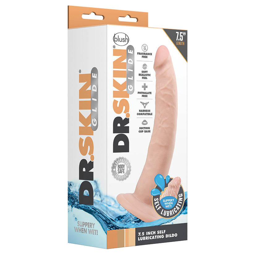 Dr. Skin Glide Self Lubricating Dildo-Vanilla 7.5