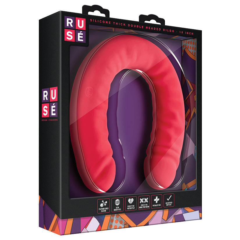 Ruse Silicone Double Headed Dildo-Cerise 18"