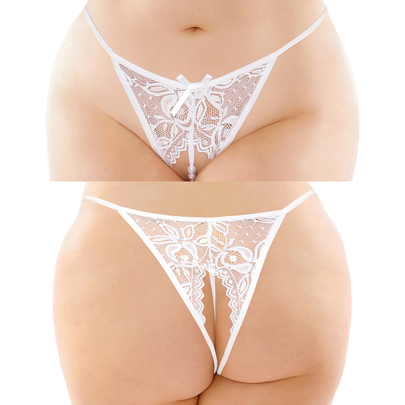 Fantasy Lingerie Calla Crotchless Pearl Panty-White Queen